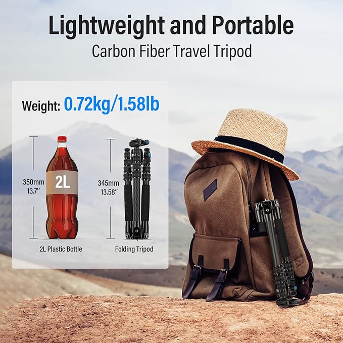 SIRUI 52" Carbon Fiber Travel Tripod, Compact Lightweight Camera Tripod, 360° Ball Head Detachable, Load 10kg/22lbs, Folded Height 13" (Traveler 5CX)