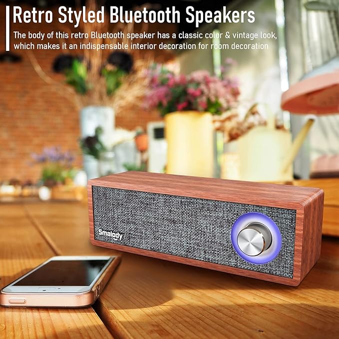 Smalody Wood Retro Bluetooth Speaker, Portable Mini Wireless Bluetooth Speakers, Vintage Wooden Speaker for Room Decoration, Perfect for Cafes, Restaurants, Vintage Coth Stores, Bedroom etc