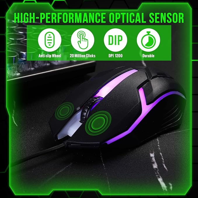 Sratte 30 Pack Black USB Wired Mouse Bulk 1200 DPI RGB Optical Computer Mouse 3 Button 7 Color LED Backlit Wired Ergonomic USB for Gaming Office Desktop Laptop Gamer Computer