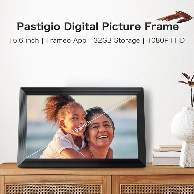 Digital Picture Frame WiFi, 15.6 Inch Frameo Digital Photo Frame, 32GB Memory, 1920*1080 IPS HD Touch Screen, Auto-Rotate, Share Pictures Video Instantly, Gift for Mom, Wedding, Birthday, Anniversary