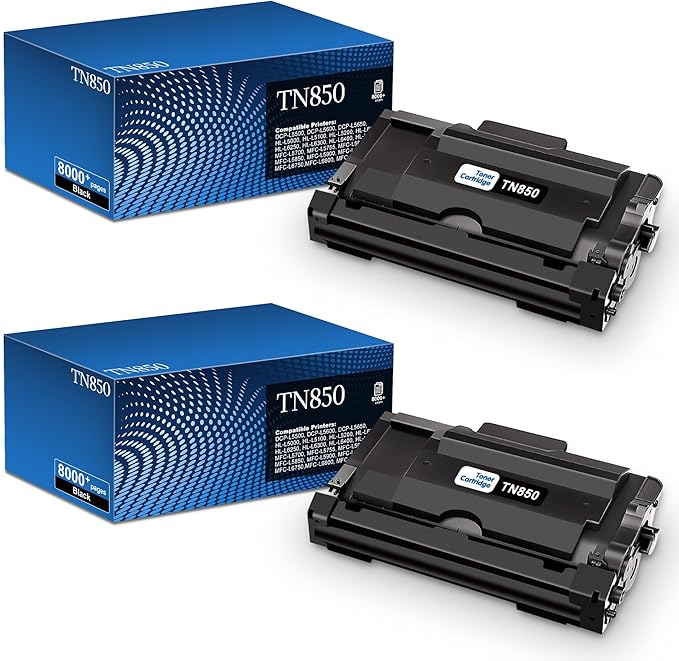 TN850 2-Pack High Yield Toner Cartridge Compatible for Brother TN850 TN-850 Toner Cartridges for Brother HL-L6200dw HL-L5200dw MFC-L5850dw MFC-L5700dw MFC-L5900dw MFC-L6800dw Printer Black Ink