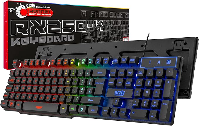 Orzly Gaming Keyboard RGB USB Wired Rainbow Keyboards Designed for PC Gamers, PS4, PS5, Laptop, Xbox, Nintendo Switch, RX-250 Hornet Edition (Black) Brand