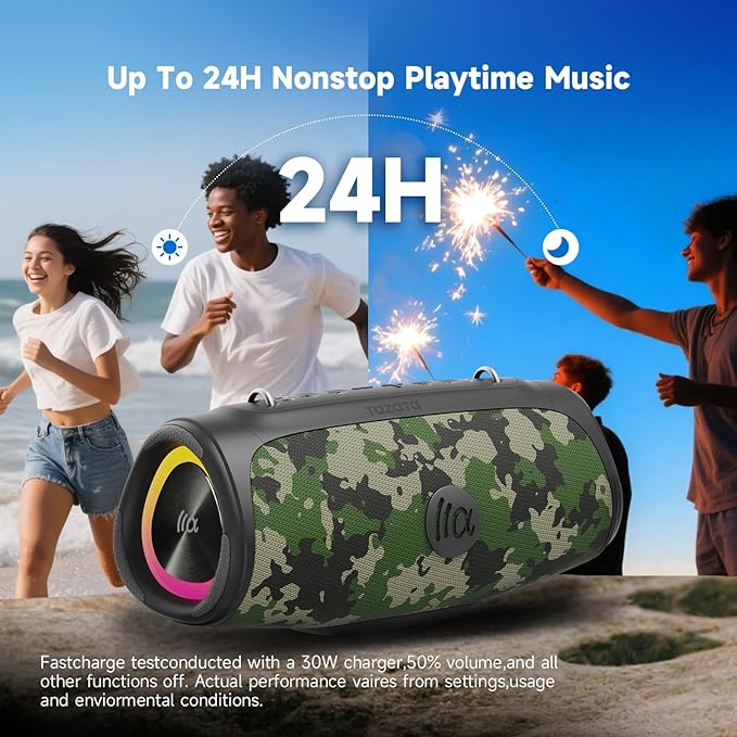 Portable Bluetooth Speaker 60W RMS,90W Peak Loud Subwoofer Wireless Stereo with HD Sound,8H Playtime IPX7 Waterproof for Party cmaping Beach (CAMO-60W RMS/90W Peak)
