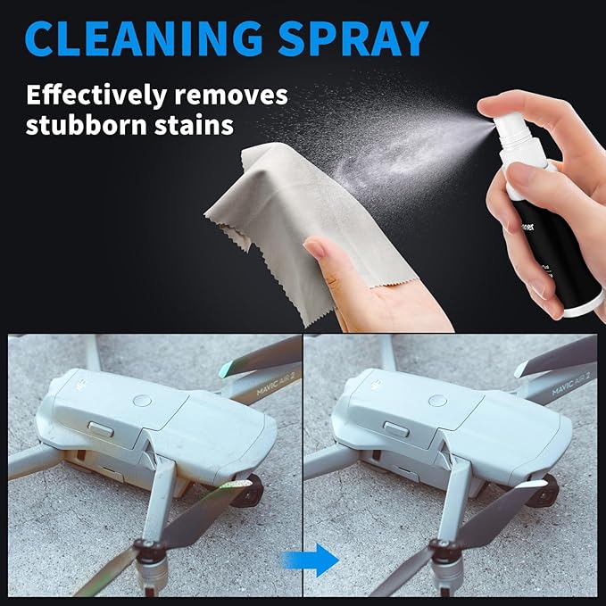 Drone Cleaning Kit for DJI, Holy Stone, Scoot, FPV Drone, Hobby RC Quadcopters & Multirotors - Ultimate Solution for Drone Maintenance - Safe for All Drone Surfaces - Enhance Performance and Clarity