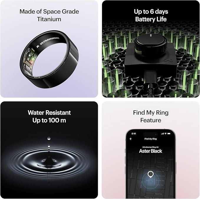 ULTRAHUMAN Ring AIR – Sleep and Fitness Tracker, Smart Ring for Men and Women, No app fee for Standard Features, Up to 6 Days Battery Life (Size 9)