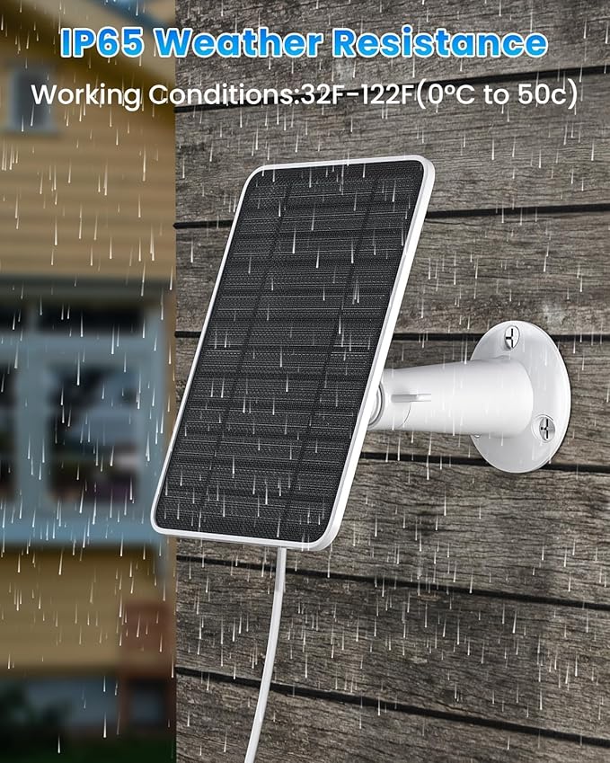 5W Solar Panel for Ring Camera, Solar Panel Charger Compatible with Ring Spotlight Plus/Pro Stick Up Outdoor Cam Battery, 10ft Cable with USB-C to Barrel Plug Adapter & Micro-USB Adapter, 2 Pack