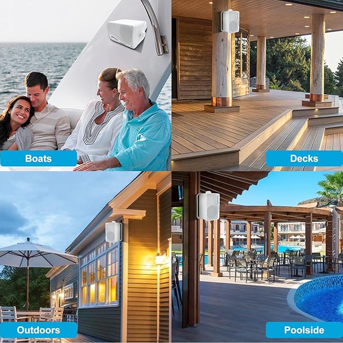 STUDIOFINIX Passive Outdoor Speakers Wired Waterproof -3.5 Inch 3 Way 200W Surface Marine & Wall Mount Speakers, Suitable for Home, Boat, Poolside, Patio, Indoor Outdoor Use（White