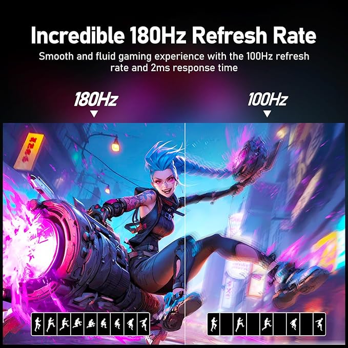 27 Inch Gaming Curved Monitor, 180Hz QHD 2560x1440p PC Monitor with AMD FreeSync, Flicker-Free, HDMI 2.0, DP 1.4, Ultra-Thin Frameless 2K Computer Screen