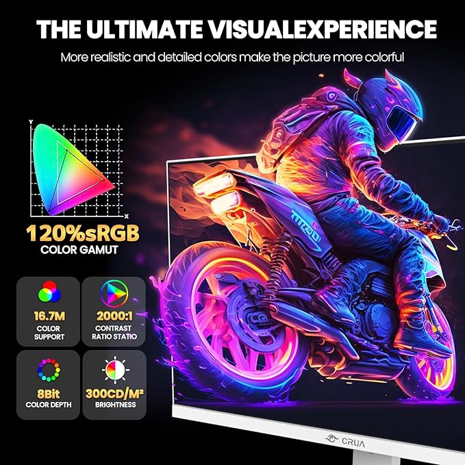 CRUA 27" White Monitor, 2K QHD(2560x1440P) IPS Panel, 120Hz Computer Monitor, Supports AMD Freesync, 120% sRGB, USB Type-C, Built-in Speakers, Wall Mountable(HDMI 2.0/DP 1.4), Best for Work and Gaming