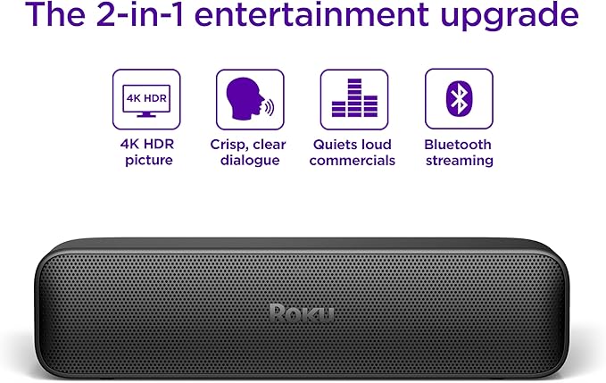 Roku Streambar SE | 2-in-1 TV Soundbar with Built-in 4K/HD/HDR Streaming, Premium Speakers, & Enhanced Speech Clarity for Crisp, Clear Dialogue - Quick Guided Simple Setup