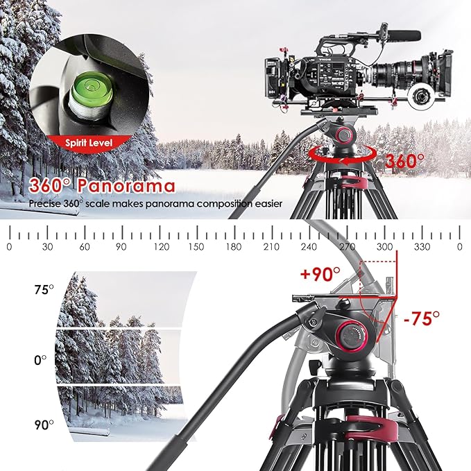 miliboo MTT609A Professional Photography Tripod, Heavy Duty Tripod with Adjustable Damping Head, Video Tripods for Professionals/Practitioners, Working Height 33.5''-66'',Max Load 33 LBS, Aluminum