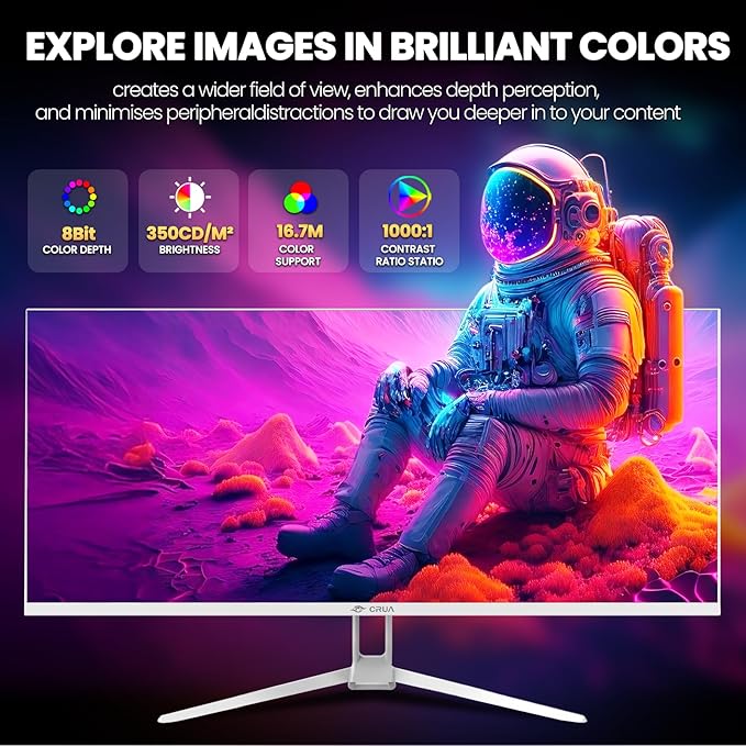 CRUA 34'' Ultrawide Gaming Monitor 120HZ, 21:9 WFHD 2560X1080 IPS Panel Computer Monitors with Built-in Speakers, Support AMD FreeSync, 120% sRGB, DP1.4 & HDMI1.4, Wall Mountable Installs-White