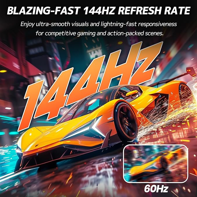 CRUA 27" Gaming Monitor, 144Hz 4K UHD(3840*2160P) IPS Screen, Supports Height/Pivot/Rotating/Tilt Adjustable Vertical Monitor, AMD Freesync, 120% sRGB, Built-in Speakers, Wall Mountable Installs-White