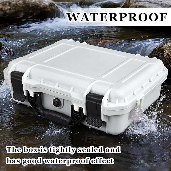 11.3 x 8.7 x 4.2 Inch Waterproof Hard Case with DIY Customizable Foam Insert Portable Protective Case with Knife for Camera Drones Equipments Tools Test Instruments (White)