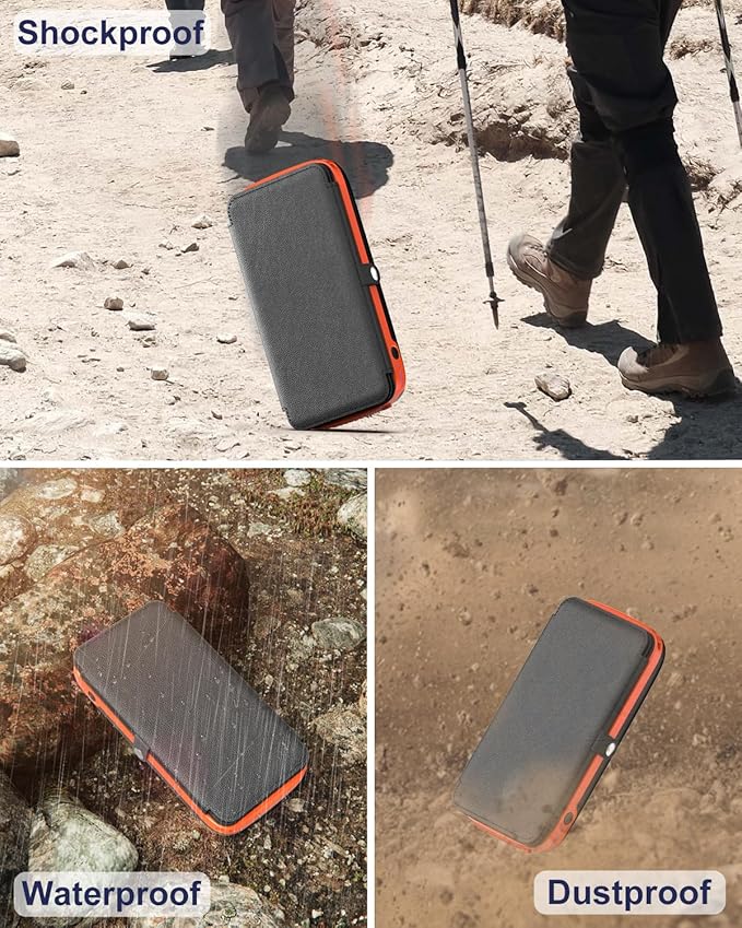 CONXWAN Solar Charger Power Bank – 27000mAh USB C Solar Phone Charger with 3 USB Outputs with 4 Foldable Solar Panels Battery Pack Charger Compatible with Most Smart Phone