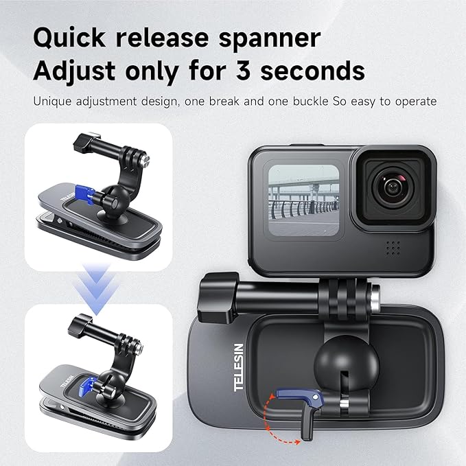 TELESIN Magnetic Mount, 360° Rotating Backpack Clip with Phone Holder for Go Pro iPhone Accessories for Hero 13 12 11 10 Akaso Insta360 X5 X4 X3 Ace Pro 2 DJI Action 5 Pro 4 3 Pocket 3 Bike Motorcycle