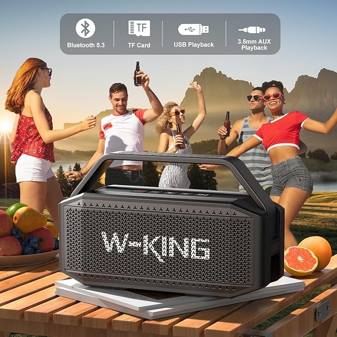 W-KING Portable Loud Bluetooth Speaker, 100W Max Waterproof Outdoor Speakers Bluetooth Wireless, IPX6 Party Big Large Speaker Boombox, 60W Exlarge Deep Bass Passive Radiator/40H/Power Bank/TF/AUX/EQ