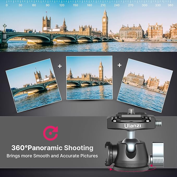 ULANZI Camera Tripod, MT-46 Aluminum Alloy Phone Tripod for Camera with F38 Quick Release Plate, 4 Levels Adjustment 360 Ball Head with Cold Shoe Lightweight Portable Vlog Travel Selfie Stick for DSLR