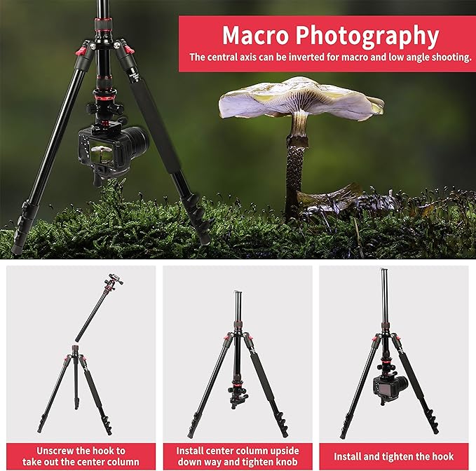 77" Camera Tripod,Foldable Lightweight Aluminum Tripod & Monopod with 360 Degree Ball Head Load Capacity 8kg/17.6lbs for DSLR Cameras Canon Nikon Binoculars Laser Telescope(Red)