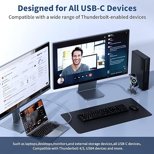 240W for Thunderbolt 5 Cable Right Angle 15ft, Support 5K / 4K@60Hz, 20Gbps for iPhone 17, Thunderbolt 4, USB4, SSD, MacBook M4 Pro, Dock, eGPU, Mac mini M4 / M4 Pro