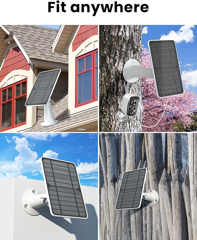 Solar Panel Charger Compatible with Vision Well Battery Powered Wireless Outdoor Security Cameras, 5W Solar Panels Charging with IP65 Waterproof 10ft USB-C Cable & Secure Wall Mount, 2 Pack