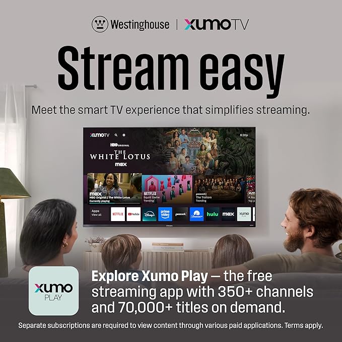 Westinghouse 65-inch Smart TV, 4K UHD Xumo TV w/ HDR10, Voice Remote, Dolby Vision, Edgeless, Flat Screen LED Television w/Apple HomeKit, Wi-Fi & Mobile Connectivity