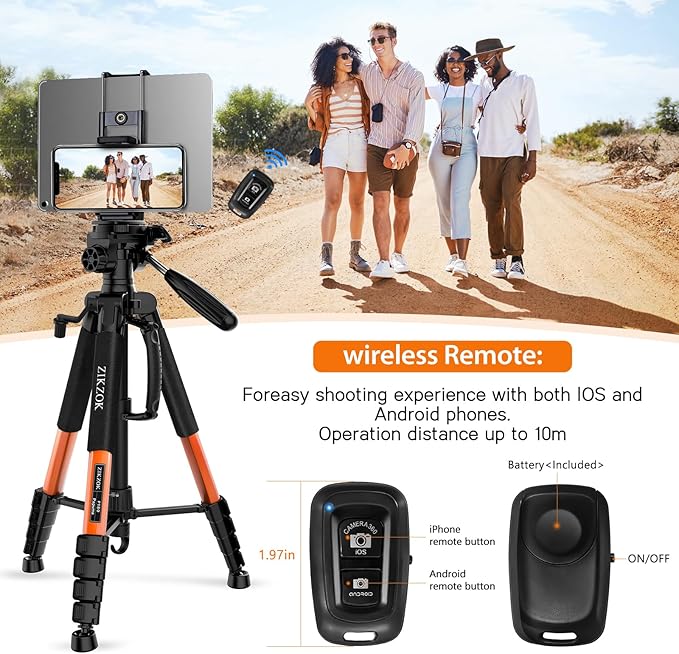 75inch Camera Tripod for ipad iPhone, Heavy Duty Aluminum Tripod with 360° Panoramic Ball Head,Compatible with Canon/Nikon/Sony DSLRs (Load 15 lbs for Travel/Live Streaming/Macro Shooting)