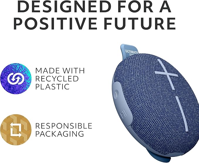 Ultimate Ears MINIROLL Ultra-Portable Waterproof Bluetooth Speaker, Big Bass, IP67 Dustproof, 131 ft Range - Gentle Blue