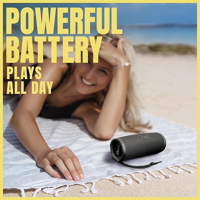 OontZ Cylinder Portable Bluetooth Speaker 5.0 - IPX7 Waterproof, 14W Enhanced Sound, 20-Hr Battery, 100ft Wireless Range, Deep Bass and Clear Audio, Durable Shower Speaker for Pool or Beach (Black)