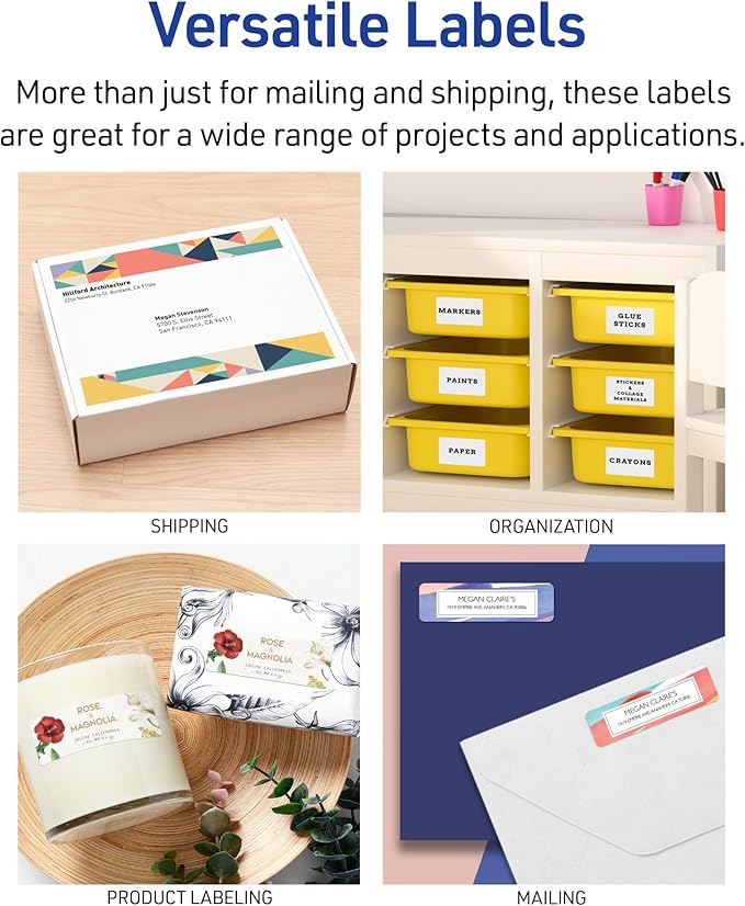 Avery Printable Shipping Labels with Sure Feed, 2" x 4" Customizable Stickers, White, 1,000 Blank Mailing Labels, Great for Mailing, Shipping, and More (5163)