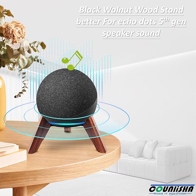 Real Wood Stand for Echo Dots(4th Gen)(5th Gen),Tripod Accessories Protect Speaker for Better Sound,Secure Stable Wooden Mount Holder for Echo Dot (Newest Model) 2024,(Walnut)