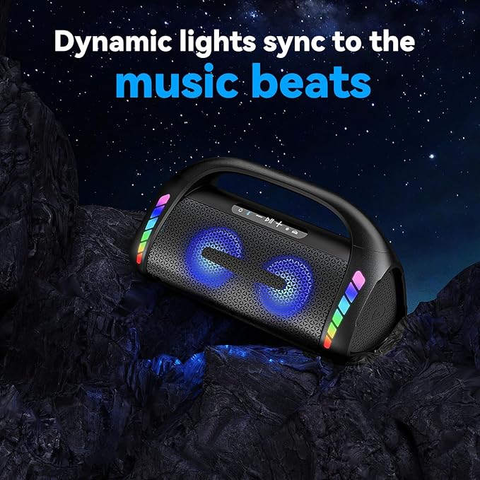 LFS Bluetooth Speaker,100W Loud Speakers Bluetooth Wireless with Deep Bass, LED Lights, IPX6 Waterproof, 30H Playtime, Portable Outdoor Speaker Boombox for Camping,Beach, Party