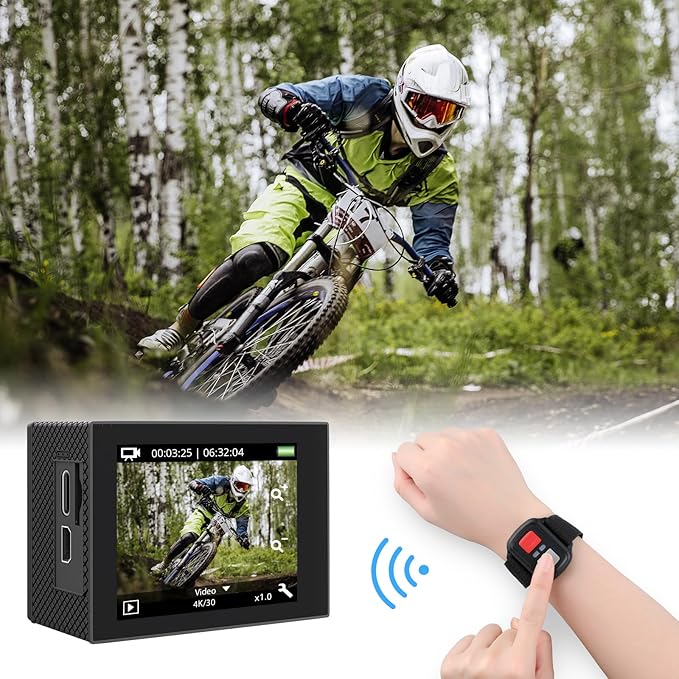 AKASO EK7000 Pro 4K30fps Action Camera with 64GB MicroSDXC U3 Memory Card Accessories Kit Bundle Ultra HD 131FT Waterproof Camera EIS WiFi Remote Control 5X Zoom Underwater Camera