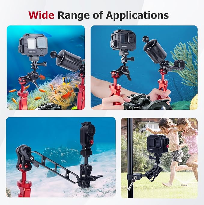Butterfly Clip Mount with Dual Ball Heads - CNC Aluminum Alloy Spring-Loaded Open Clamp for Insta360/Gopr0 Cameras, LED Lights, Microphones (Ball Joint Compatibility, Underwater Photography) 63151A