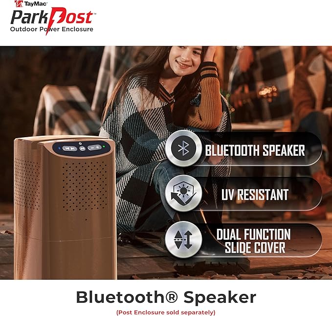 TayMac Bronze Bluetooth Speaker Slide Cover PPSPZ for ParkPost Outdoor Power Enclosure (Required), Wireless Speaker with Built-in Slot for Mobile Device, Outdoor Bluetooth 5.2