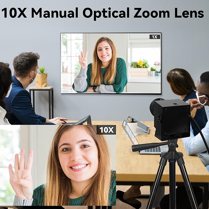 48MP USB Webcam 8K Ultra HD Color Camera with 5-50mm 10X Manual Optical Lens 6000P Industrial Security Video Camera Close-Up Zoom Function Plug-and-Play for Windows, Linux, Mac OS