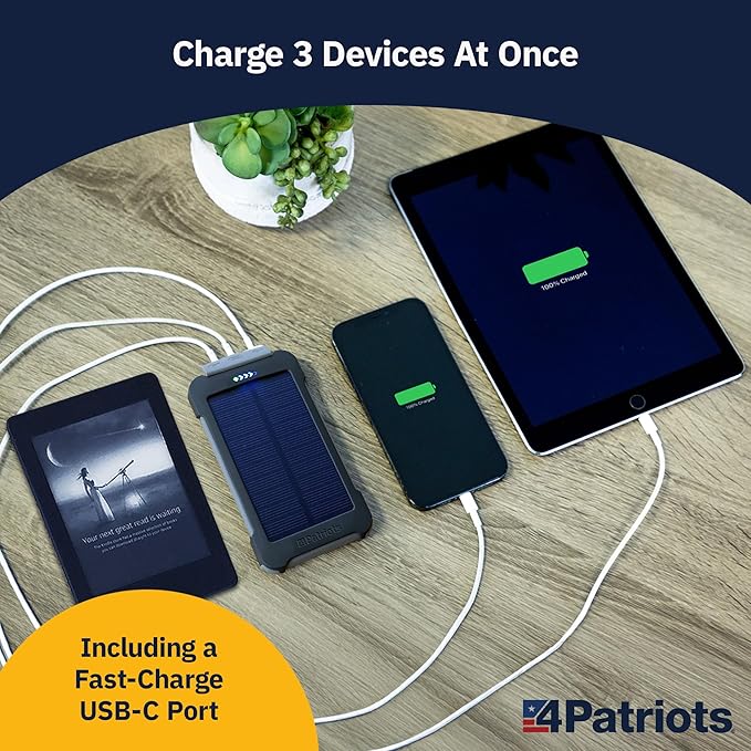 4Patriots Patriot Power Cell CX: Emergency Solar Power Bank with USB-C Fast-Charging Port