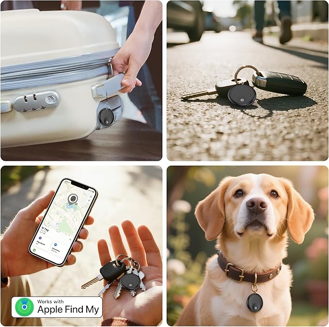 Air Tracker Tags-4 Pack, Smart Bluetooth5.3 Tracker, Item Finder Work with Apple Find My, Tracker Tag Locator for Keys, Luggage, Backpack, Suitcase, Pets, Bike, 120dB Sound(iOS Only) (4Colors)