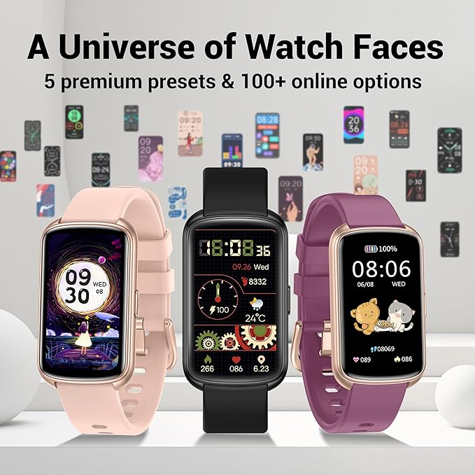 Fitness Trackers, 1.47 Inch Smartwatch, Touchscreen Activity Tracker with Thin Smartband Design, 5ATM Waterproof Fitness Watch Blood Oxygen Heart Rate Monitor for Android/iOS (Light Purple)