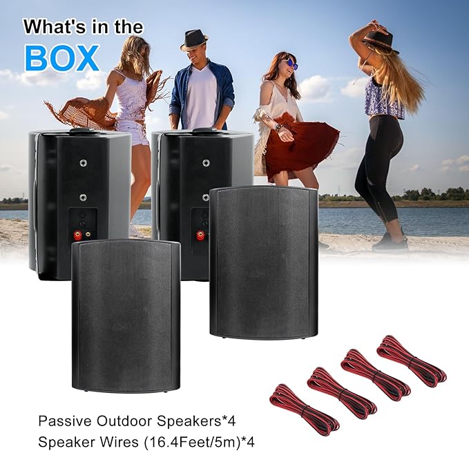 Herdio 6.5 Inches Outdoor Speakers Wired Waterproof Passive,Wall Mount Speakers with 800 Watts Powerful Bass for Home Patio Garden Covered Deck,All-Weather Durability,Black(2 Pairs)