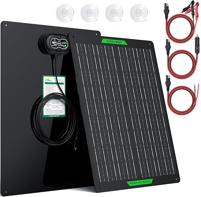 SUNER POWER Waterproof 50W 12V Solar Battery Charger & Maintainer PRO, Built-in UltraSmart MPPT Charge Controller, 12 Volt Solar Panel Trickle Charging Kits for Car Automotive Boat Marine RV Trailer
