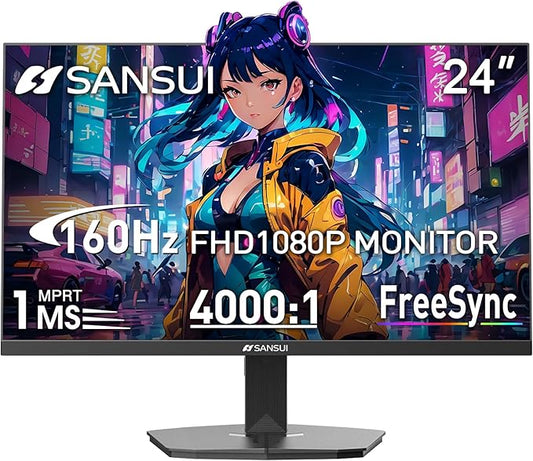 SANSUI 24 Inch Gaming Monitor 160Hz FHD 1080P Computer Monitor, FreeSync 1ms 4000:1 Contrast, HDMI DP Ports VESA Support Eye Care Monitor for Gaming Office (HDMI Cable Included ES-G24F4M)
