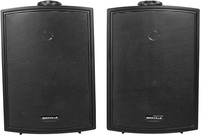 Rockville HP5S-8 BK (2) 420W 5.25" Outdoor/Indoor Wall Mount Speakers, 8-Ohm, Weather Resistant, Swivel Brackets, Paintable Grill, Perfect for Patios and Home Theater