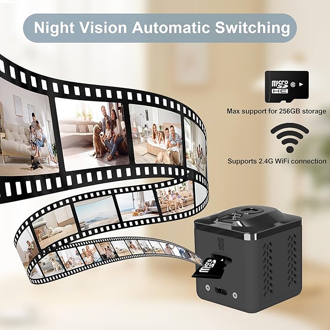 ZHENHAN Mini Camera Wireless Indoor Security Camera with Night Vision, Motion Detection, Dual Storage (Cloud/SD), App Control,Remote Viewing, Magnetic Mount for Home/Office 24/7 Monitoring