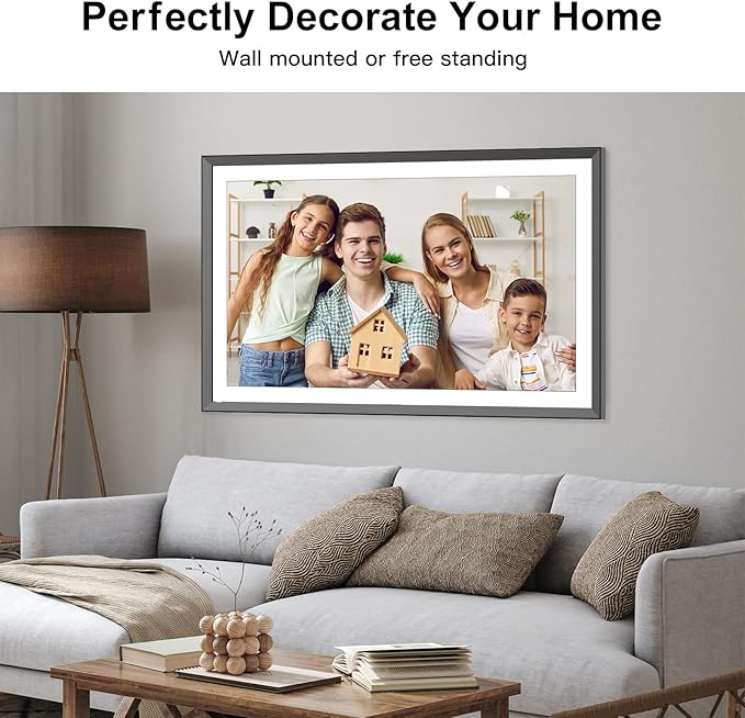Large Digital Picture Frame 15.6” Smart photo frame - 2.4&5G Wi-Fi picture frame 1920*1080 IPS Touch Screen, 32GB, Wall Mountable, Remote Control, Share Photo Video Via App, Email, Free Cloud Storage