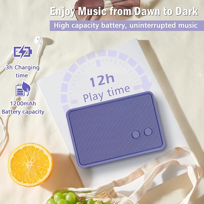 K-Cube-PP Bluetooth Speaker, 5W HD Sound, Bluetooth V5.0, 12H Playtime, Purple