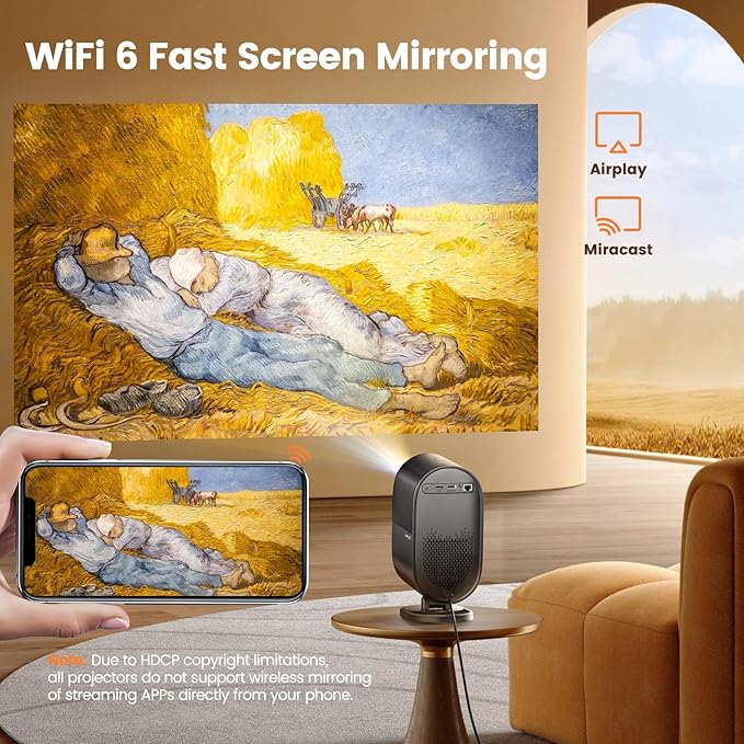 [AI Auto Focus] Projector with WiFi6 and 2-Way Bluetooth, 20W Speakers, 1080P Home Theater Movie Proyector, Fully Sealed Projector w/ HDMI ARC, iWIMIUS for Indoor&Outdoor (Black, Standard)