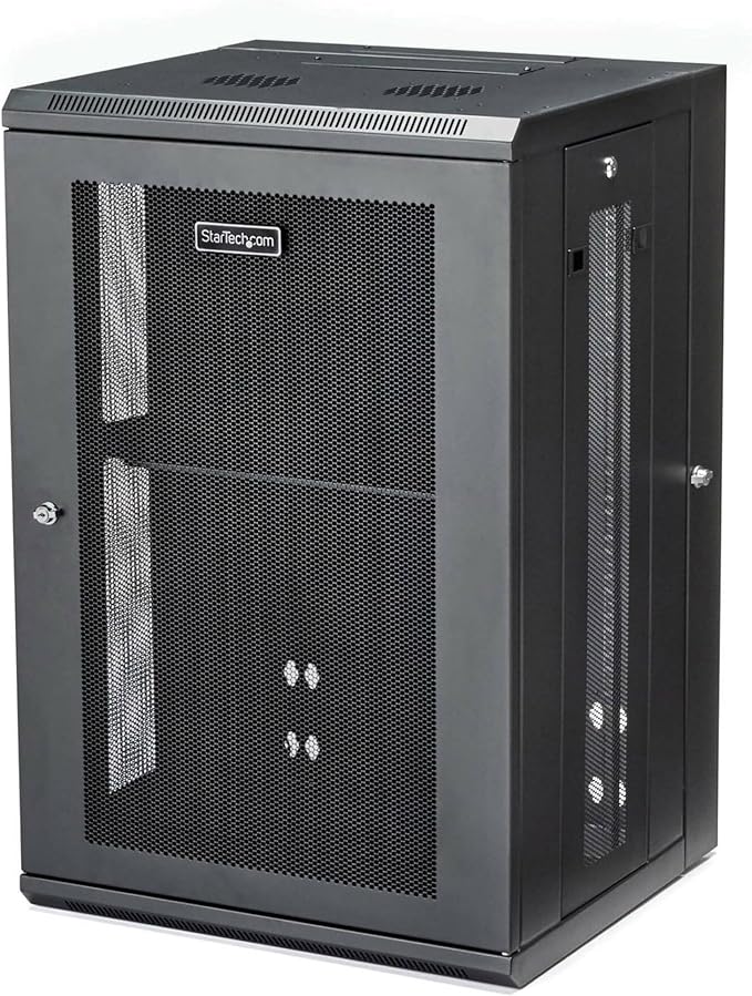 StarTech.com 4-Post 18U Wall Mount Network Cabinet w/ 1U Shelf, 19" Wall-Mounted Server Rack Kit for IT / Data Computer Equipment, Ships Fully Assembled