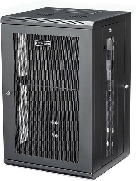 StarTech.com 4-Post 18U Wall Mount Network Cabinet w/ 1U Shelf, 19" Wall-Mounted Server Rack Kit for IT / Data Computer Equipment, Ships Fully Assembled