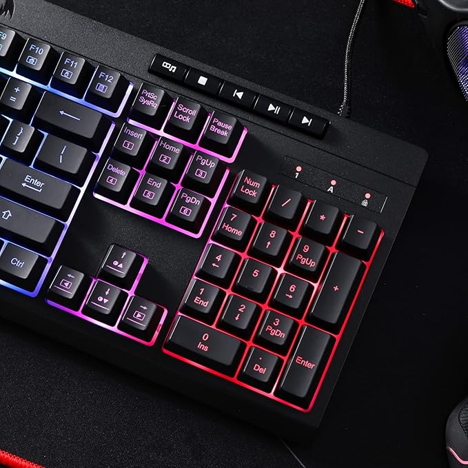 Redragon K512 Shiva RGB Backlit Membrane Gaming Keyboard with Multimedia Keys, Linear Mechanical-Feel Switch, 6 Extra On-Board Macro Keys, Dedicated Media Control, Detachable Wrist Rest